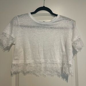 Zara 100% Linen White Lace Trim Crop Shirt